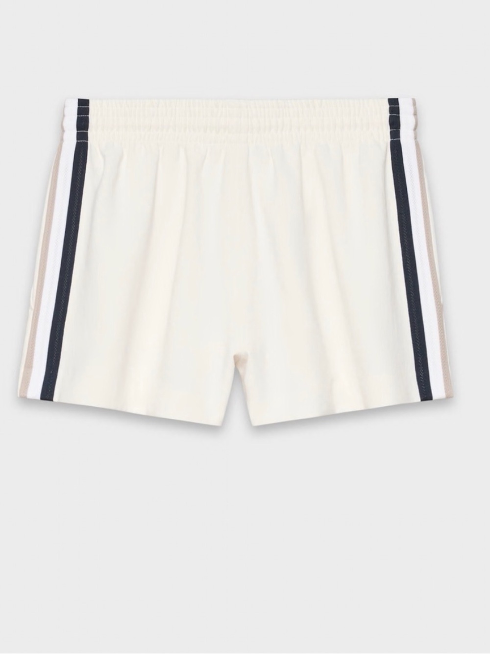 Aritzia Cream Athletic Shorts with Navy and Tan Side Stripes